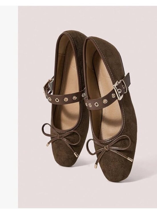 MakeMeChic Women's Summer Ballet Flats Brown Suede Loafers Bow Knot Buckle Close - Picture 4 of 4
